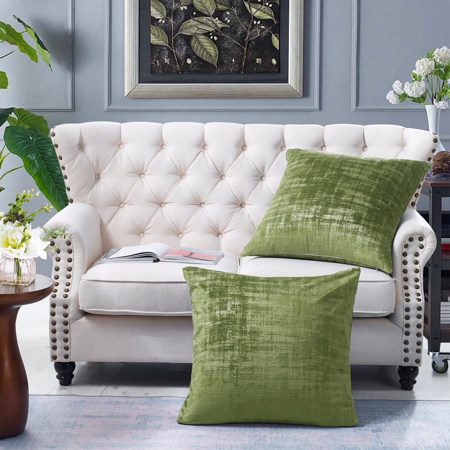 Calla Green 26" x 26" Textured Velvet Euro Pillow Covers Set