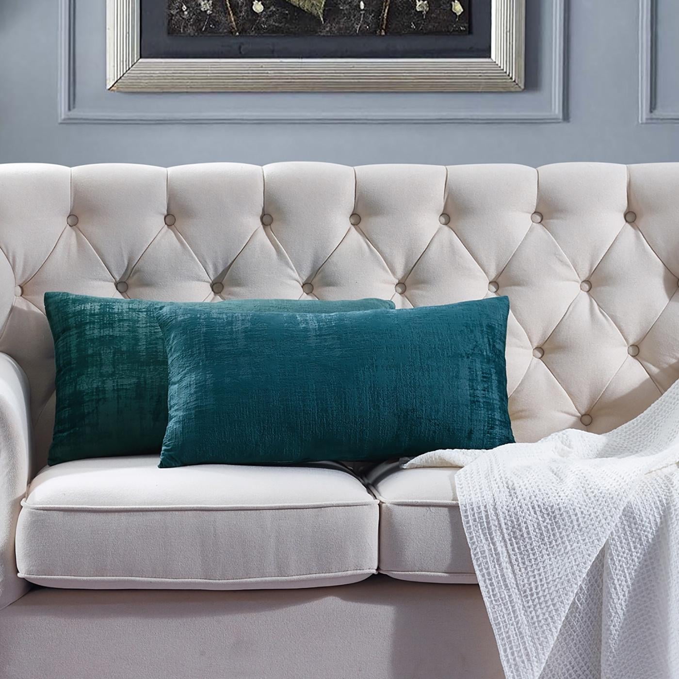 Deep Teal Textured Velvet Lumbar Pillow Covers Set of 2