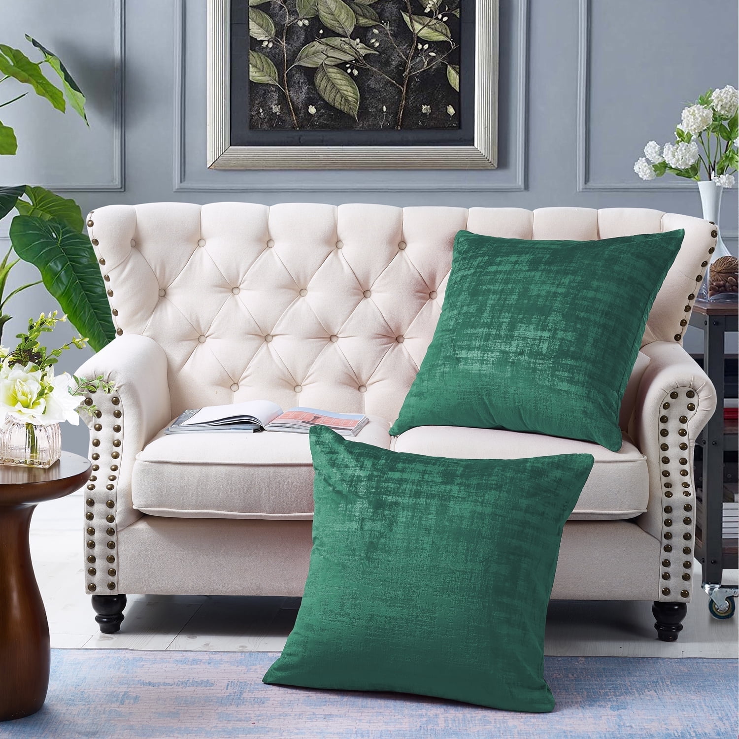 Calla Green 26" x 26" Textured Velvet Euro Pillow Covers Set