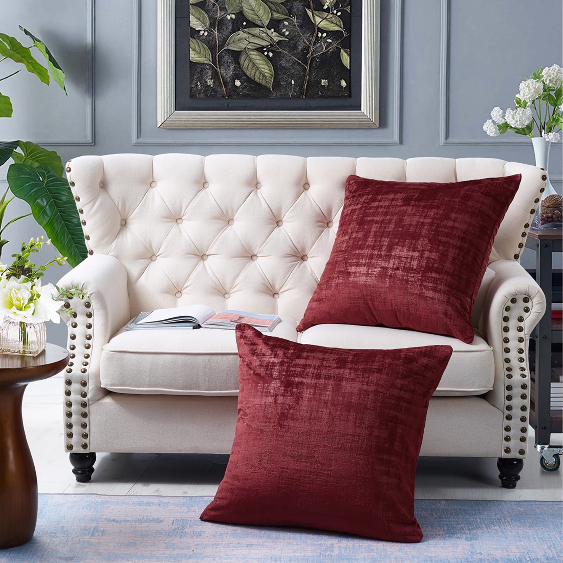 Ruby Wine Textured Velvet Euro Pillow Covers, Set of 2