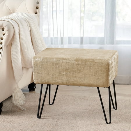 Home Soft Things Textured Velvet Ottoman Almond Buff