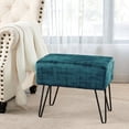 thumbnail image 1 of Home Soft Things Textured Velvet Ottoman Stool Chair, Upholstered Footrest with Black Metal Legs, Deep Teal, 19" x 13" x 17", 1 of 7