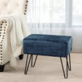 thumbnail image 1 of Home Soft Things Textured Velvet Ottoman Stool Chair, Upholstered Footrest with Black Metal Legs, Majolica Blue, 19" x 13" x 17", 1 of 7