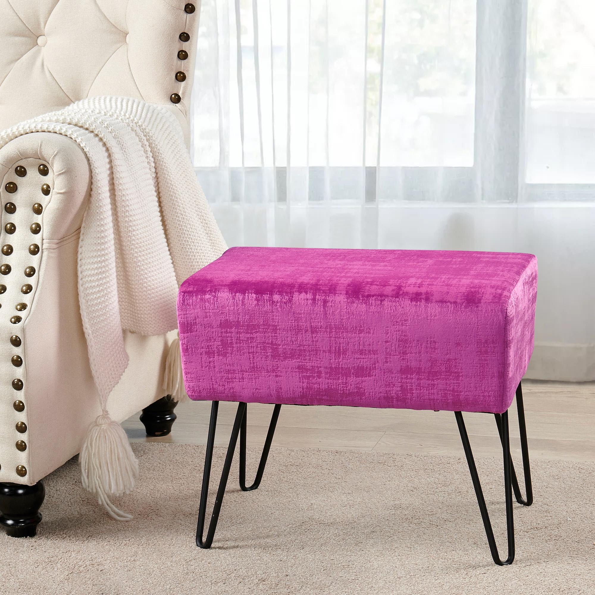 Home Soft Things Textured Velvet Ottoman Stool Chair, Upholstered ...