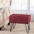 thumbnail image 1 of Home Soft Things Textured Velvet Ottoman Stool Chair, Upholstered Footrest with Black Metal Legs, Ruby Wine, 19" x 13" x 17", 1 of 7