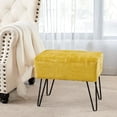 thumbnail image 1 of Home Soft Things Textured Velvet Ottoman Stool Chair, Upholstered Footrest with Black Metal Legs, Sulphur, 19" x 13" x 17", 1 of 7