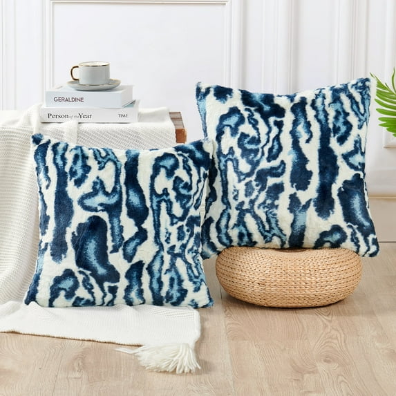 Home Soft Things Tiger Print Faux Fur Pillow Covers, Set of 2, 20"x20", Wild Cat-Blue