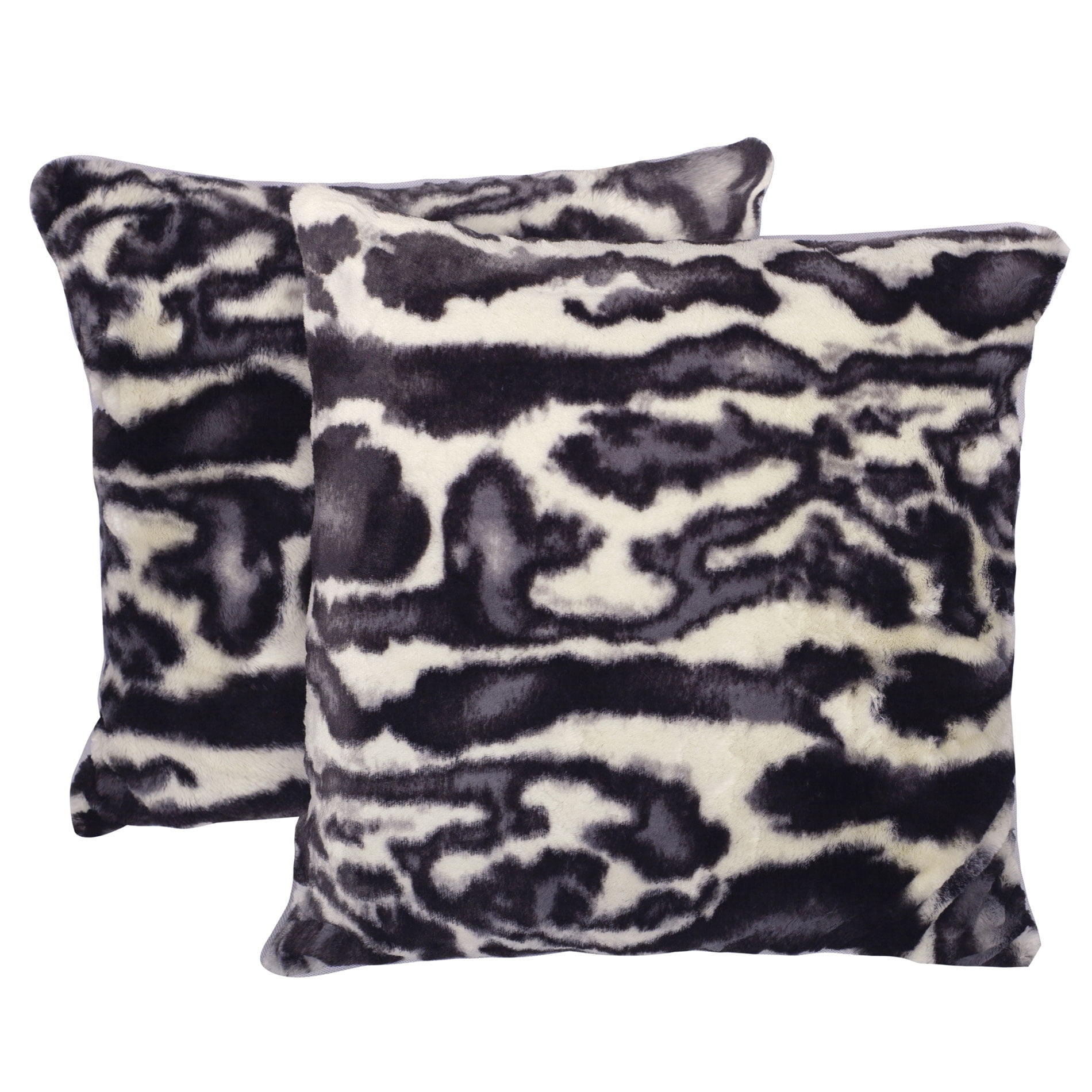 Gray and Black Tiger Print Faux Fur Pillow Covers, 20x20, Set of 2