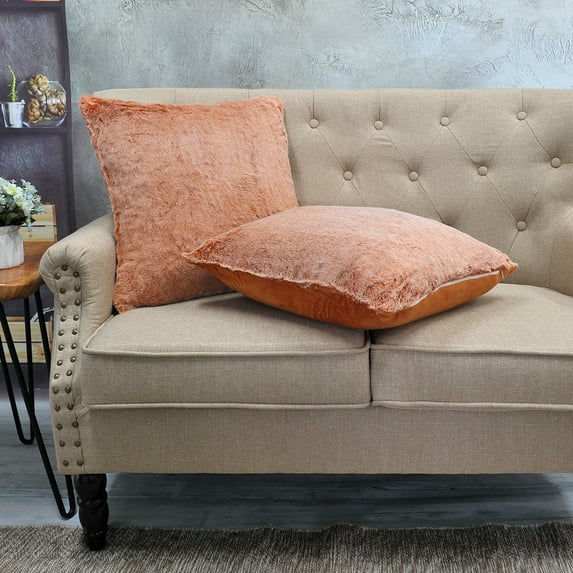 Home Soft Things Tip Dyeing Light Faux Fur 2 Piece Throw Pillow Cover Set - Burnt Orange - 20" x 20"