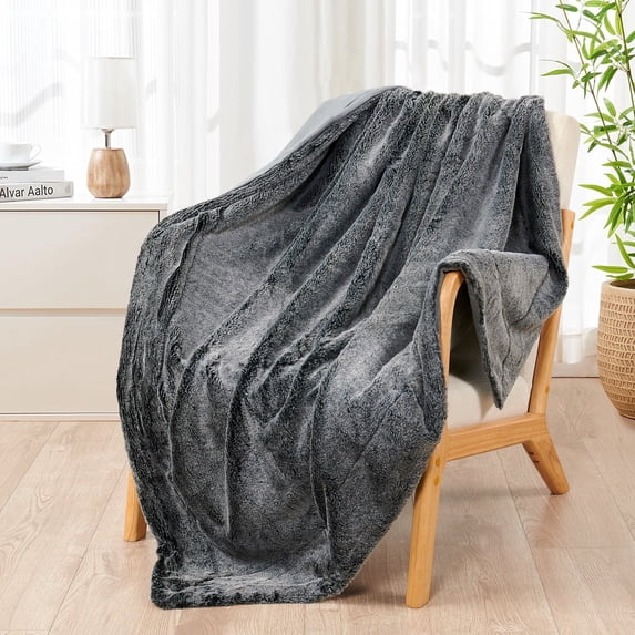 Home Soft Things Tip Dyeing Light Faux Fur Throw - Black Grey - 50" x 60"