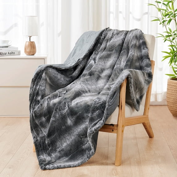 Home Soft Things Tip Printing Light Faux Fur Throw - Arusha Grey - 50" x 60"