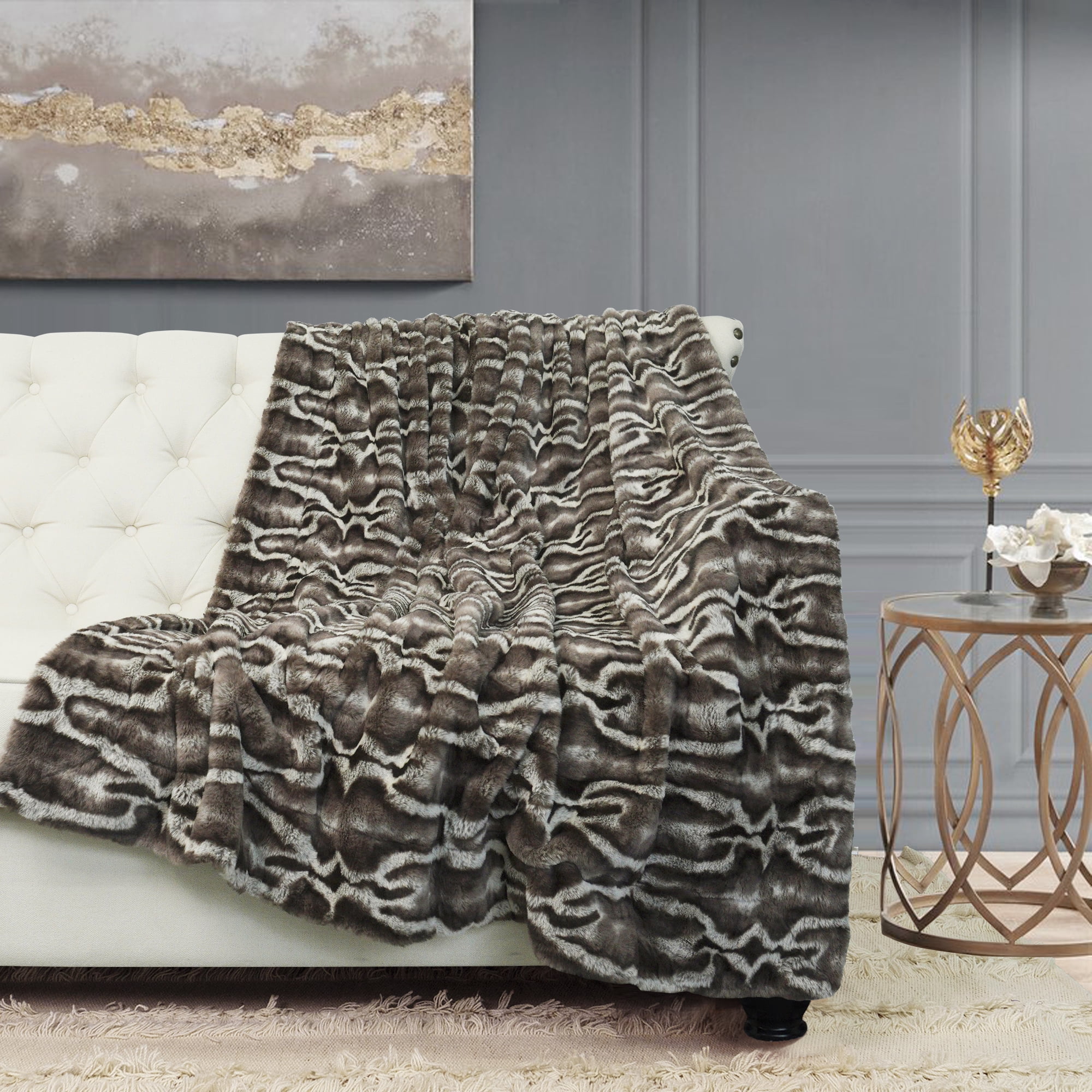 Home Soft Things Tip Printing Light Faux Fur Throw Meru GEO Light Brown 50 x 60 Walmart