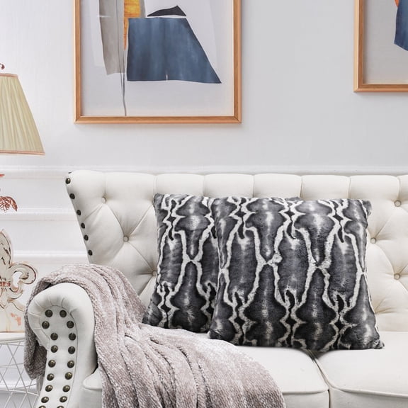 Home Soft Things Tip Printing Light Faux Fur Throw Pillow Cover Set of 2, 20'' x 20'', Meru GEO Grey