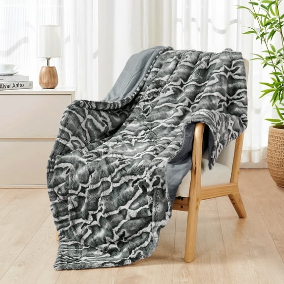 Home Soft Things Tip Printing Light Fauxfur Throw Meru Grey
