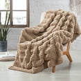 thumbnail image 1 of Home Soft Things Tread Pattern Faux Fur Throw Blanket with Micromink Back, Luxury Soft Cozy Plush Fluffy Fuzzy Reversible Thick Warm Throw Blanket, 60x70 inches, Light Taupe, 1 of 11