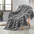 thumbnail image 1 of Home Soft Things Tread Pattern Faux Fur Throw Blanket with Micromink Back, Luxury Soft Cozy Plush Fluffy Fuzzy Reversible Thick Warm Throw Blanket, 60x70 inches, Grey, 1 of 11