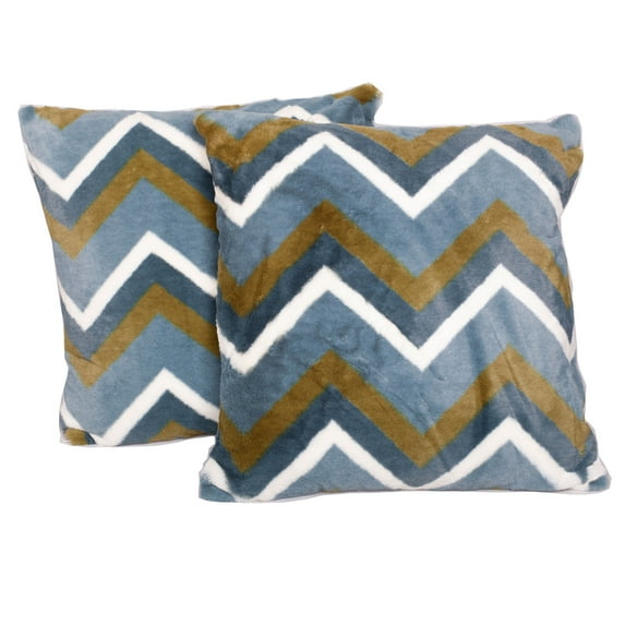 Home Soft Things Trendy Faux Fur Pillow Covers, Set of 2, 20"x20", Chevron-Blue Green