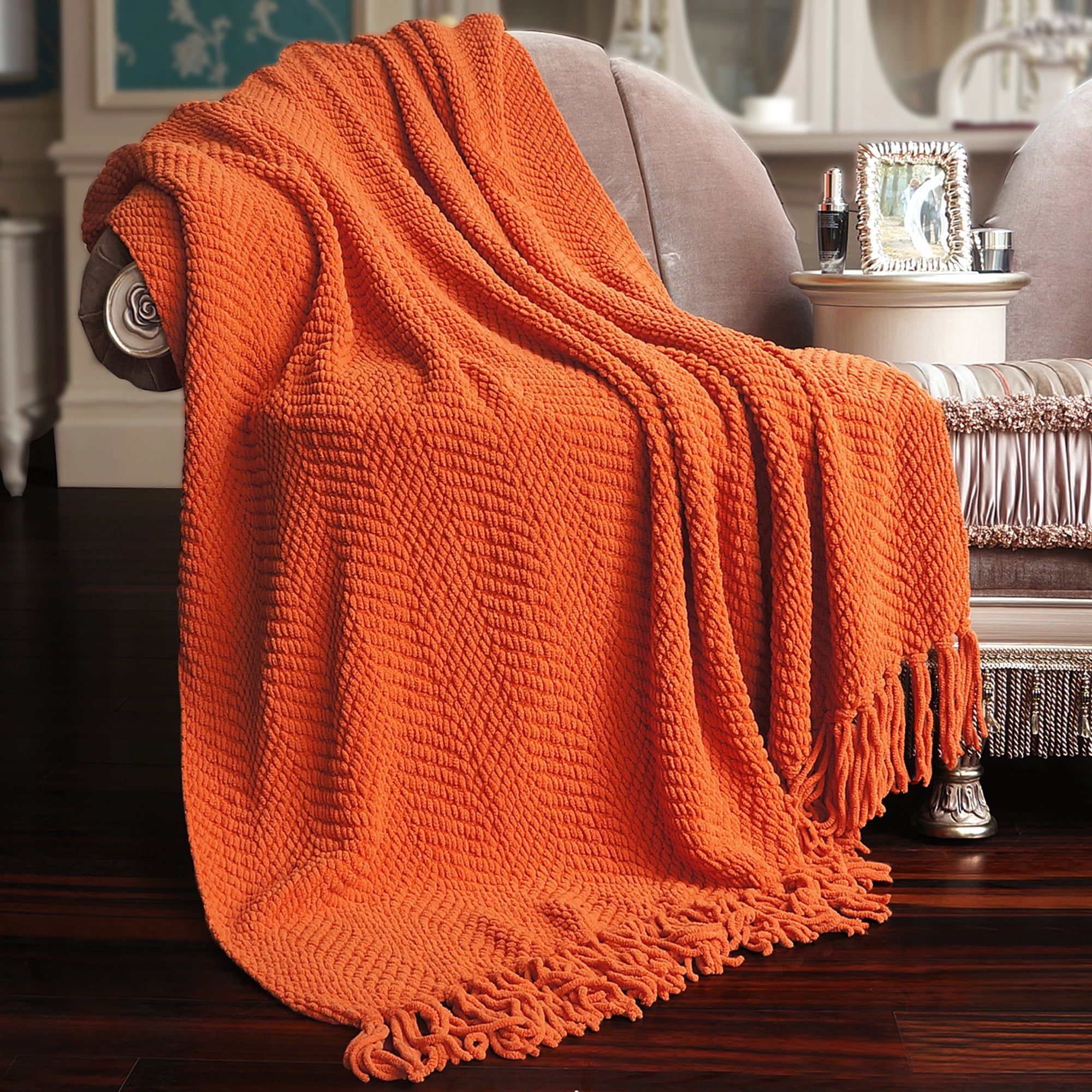 Home Soft Things Tweed Throw Blanket Reversible Lightweight Super Soft Cozy Throw Blanket Burnt Orange 60x80 inches Walmart