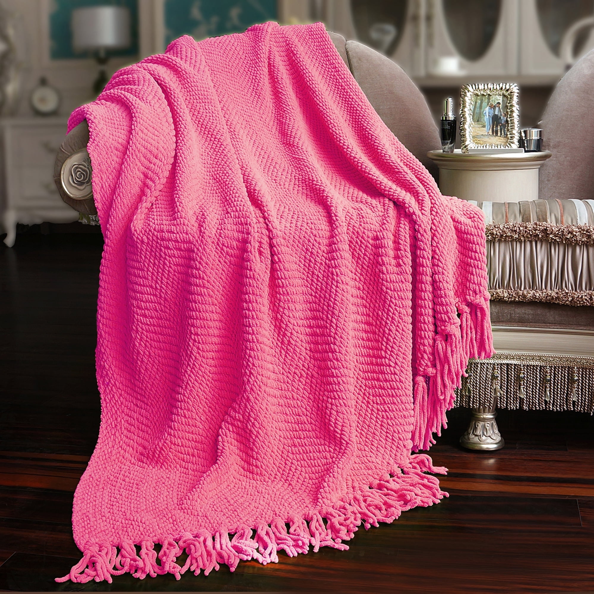 Free Shipping Home Soft Things Tweed Throw Blanket Reversible Lightweight Super Soft Cozy Throw Blanket Camellia Rose 50x60 inches Walmart Walmart