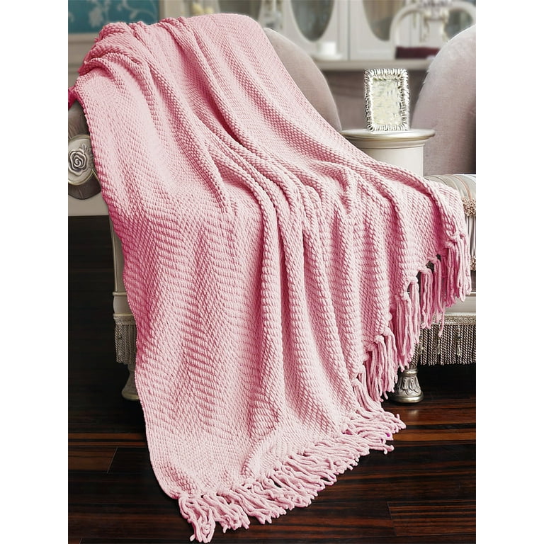 Home Soft Things Tweed Throw Blanket Reversible Lightweight Super Soft Cozy Throw Blanket Candy Pink 60x80 inches