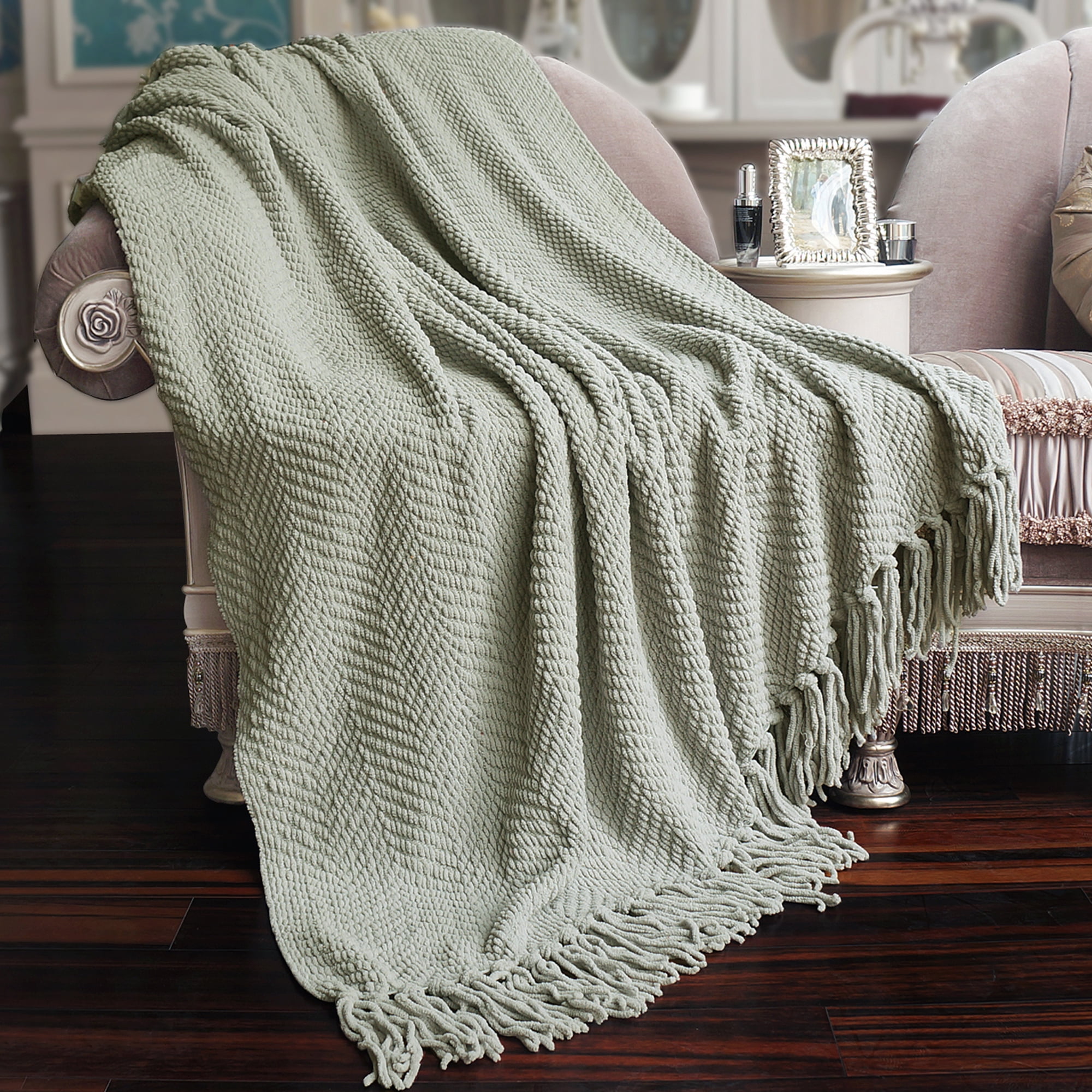 Home Soft Things Tweed Throw Blanket Reversible Lightweight Super Soft Cozy Throw Blanket Silver 60x80 inches