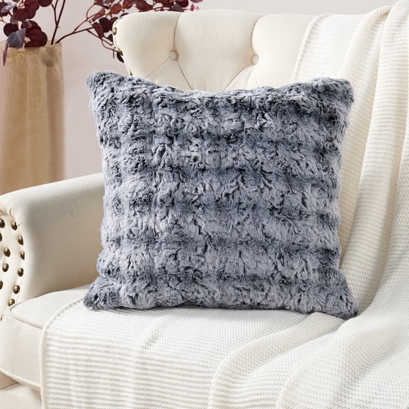 Home Soft Things Variegated Faux Fur Pillow Covers, 1 piece, 20"x20", Dark Grey