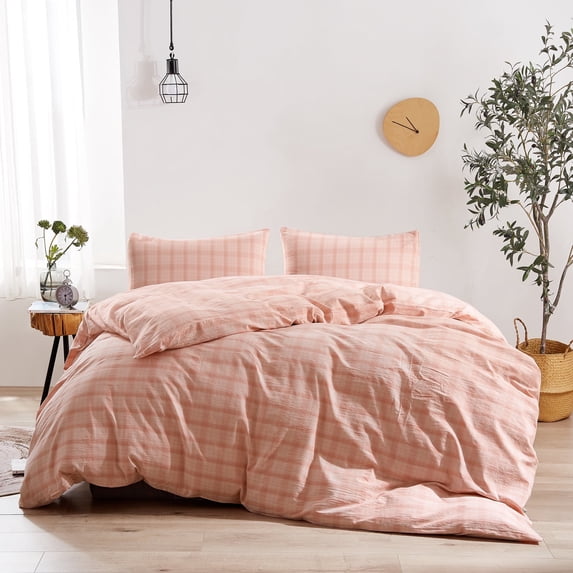 Home Soft Things 3 Piece Washed Cotton Duvet Cover Set - Kolkata - Soft Pink - 102" x 90"