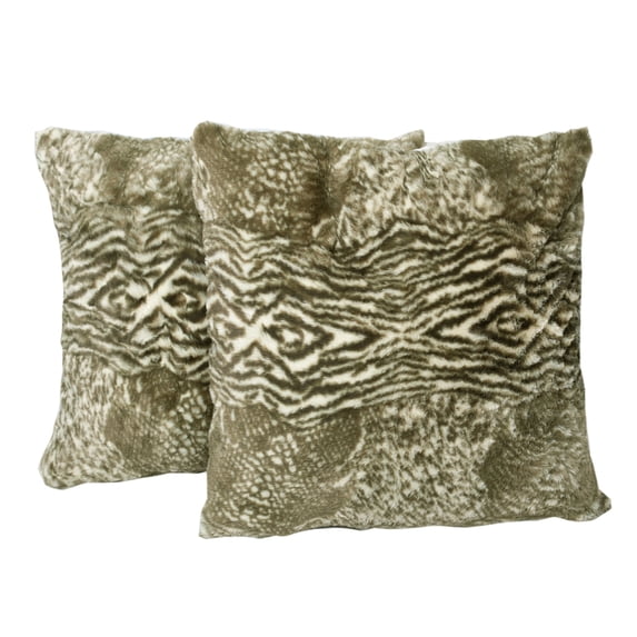Home Soft Things Zebra Print Faux Fur Pillow Covers, Set of 2, 20"x20", Victoria-Martini Olive