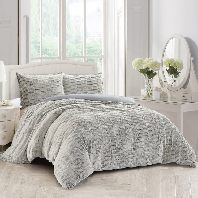 Home Soft things 3 Piece Faux Fur Duvet Cover Set - Angela - Queen (92" x 90")