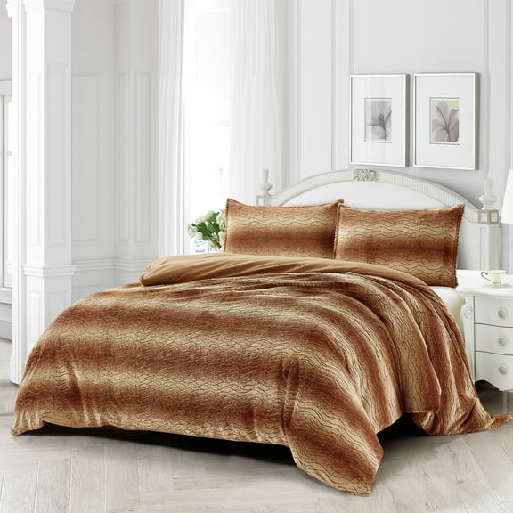 Home Soft things 3 Piece Faux Fur Duvet Cover Set - Leilani - Queen (92" x 90")
