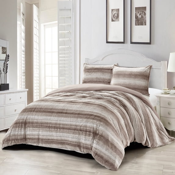 Home Soft things 3 Piece Faux Fur Duvet Cover Set - Sarai - King (102" x 90")