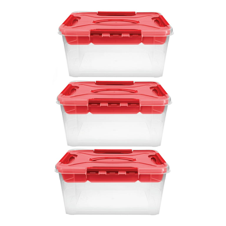 Home+Solutions 3 Piece Container Set - Large Red Plastic Containers, Holiday Storage, 15.35x11.42x7 Each
