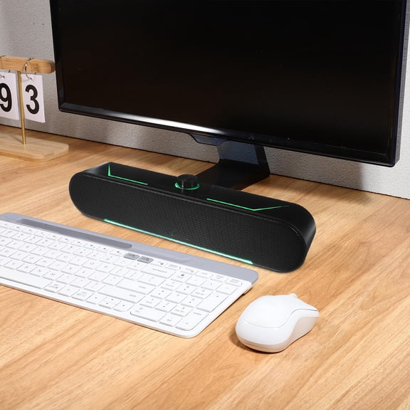 Home Soundbar Speaker with Wired Connection and LED Lighting for Desktop Tablet in Black