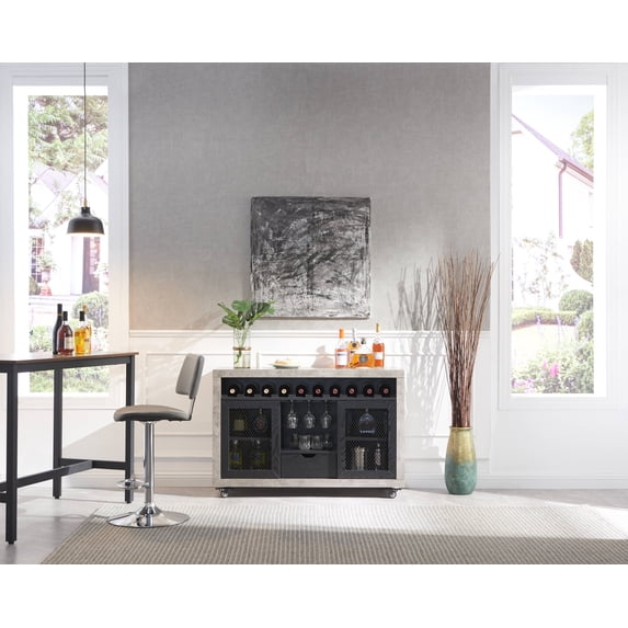 Home Source 31.5" Wine Elegance Server Cart | Bar Cabinet | Wine Glass Rack| Modern Black