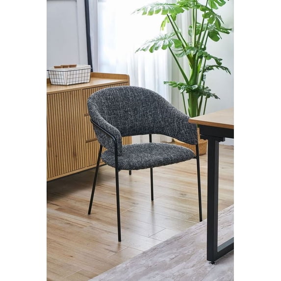 Home Source 32" Mid-Century Style Dining and Living Room Chairs with Plush Upholstered Seats, Durable Metal Legs, and Timeless Vintage Charm (Set of 2) (Heathered tweeded black)