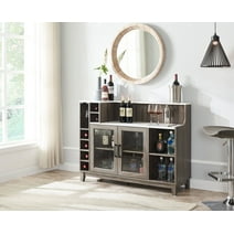 Home Source 36.6" Buffet Bar Cabinet with Wine and Glass Rack, Farmhouse Coffee Station Cabinet, Sideboard Liquor Cabinet with Storage for Kitchen, Dining Room, Stone Grey