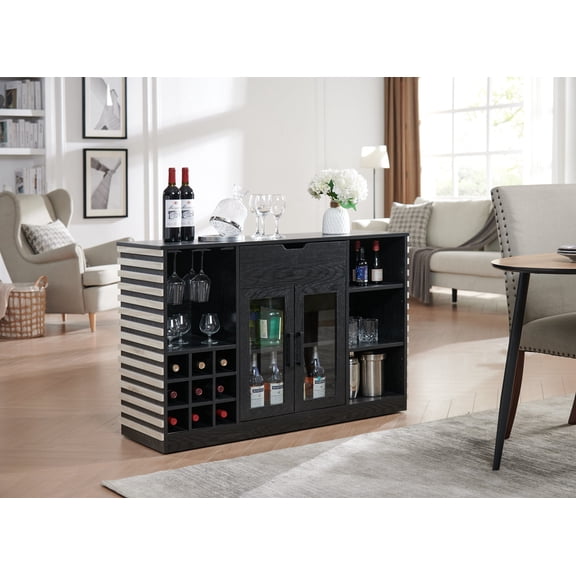 Home Source Bar Cabinet with Glass Doors and Drawers