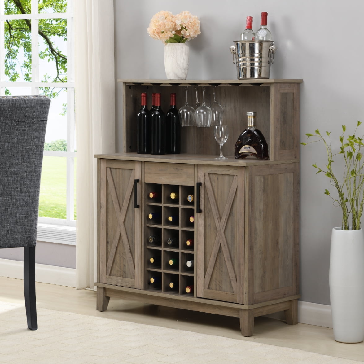 Home Source Industries Contemporary/Modern White and Walnut Kitchen Hutch  with Wine Storage in the Dining & Kitchen Storage department at