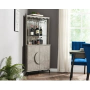 Home Source Concrete Bar Cabinet with Half Moon Handles and Metal Base