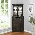 thumbnail image 1 of Home Source Corner Bar Unit with Two Glass Shelves, Built-in Wine Rack and Lower Cabinet, Charcoal, 1 of 6