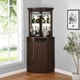 thumbnail image 1 of Home Source Corner Bar Unit with Two Glass Shelves, built-in Wine Rack and Lower Cabinet, Mahogany, 1 of 6