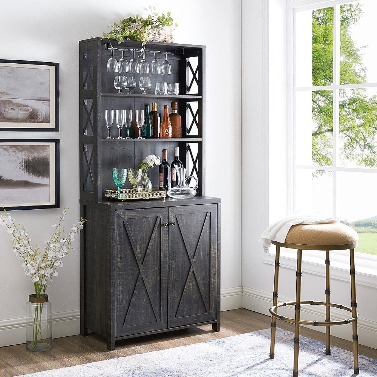 Home Source Elegant Charcoal Bar Cabinet | kitchen Cabinet with ...