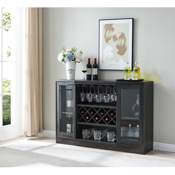 Home Source Jill Zarin Espresso Bar Cabinet with Curved Glass Doors