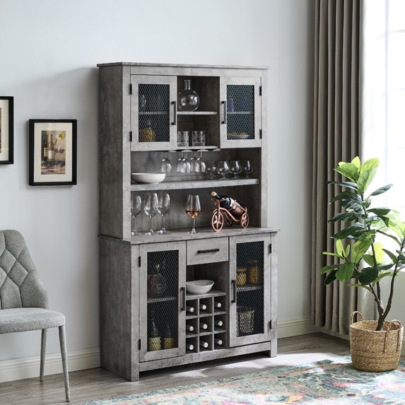 Home Source Jill Zarin Tall Cabinet in Concrete Finish with Mesh Doors