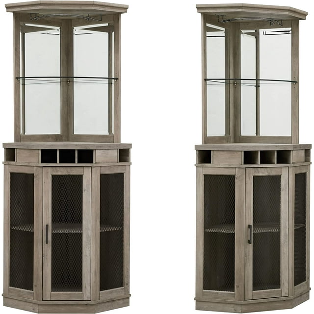Home Source Stone Grey Corner Bar Unit with Builtin Wine Rack and