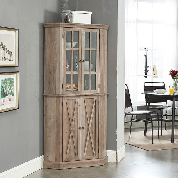 Home Source Stone Grey Enclosed Corner Cabinet