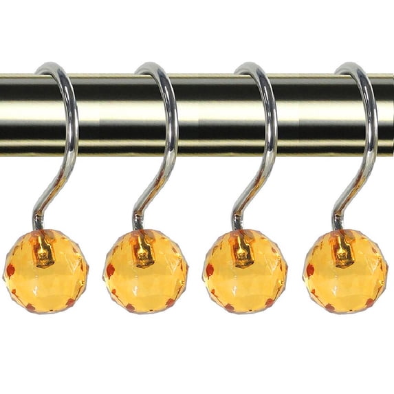 Home Spa Poly Resin Crystal Ball Shower Curtain Hooks, Orange, 12 Pack