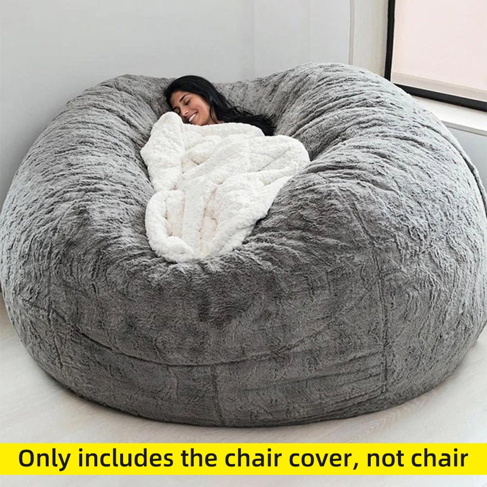 7ft Giant Fur Bean Bag Cover Living Room Big Round Soft Luxury Portable Bed  Sofa | eBay