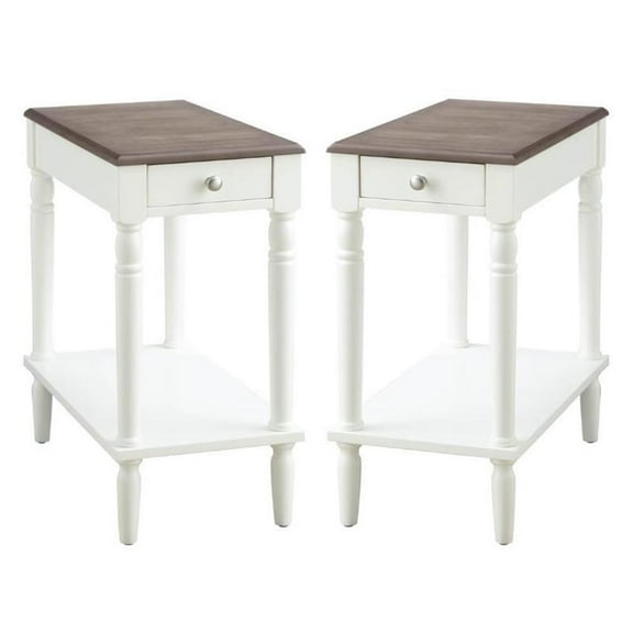 Home Square 1-Drawer End Table in Driftwood and White Wood Finish - Set of 2