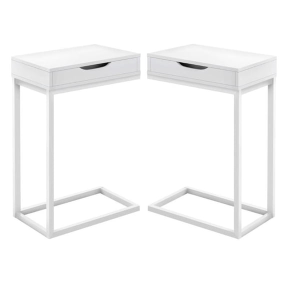 Home Square 1 Drawer Metal Accent Table in White Finish - Set of 2
